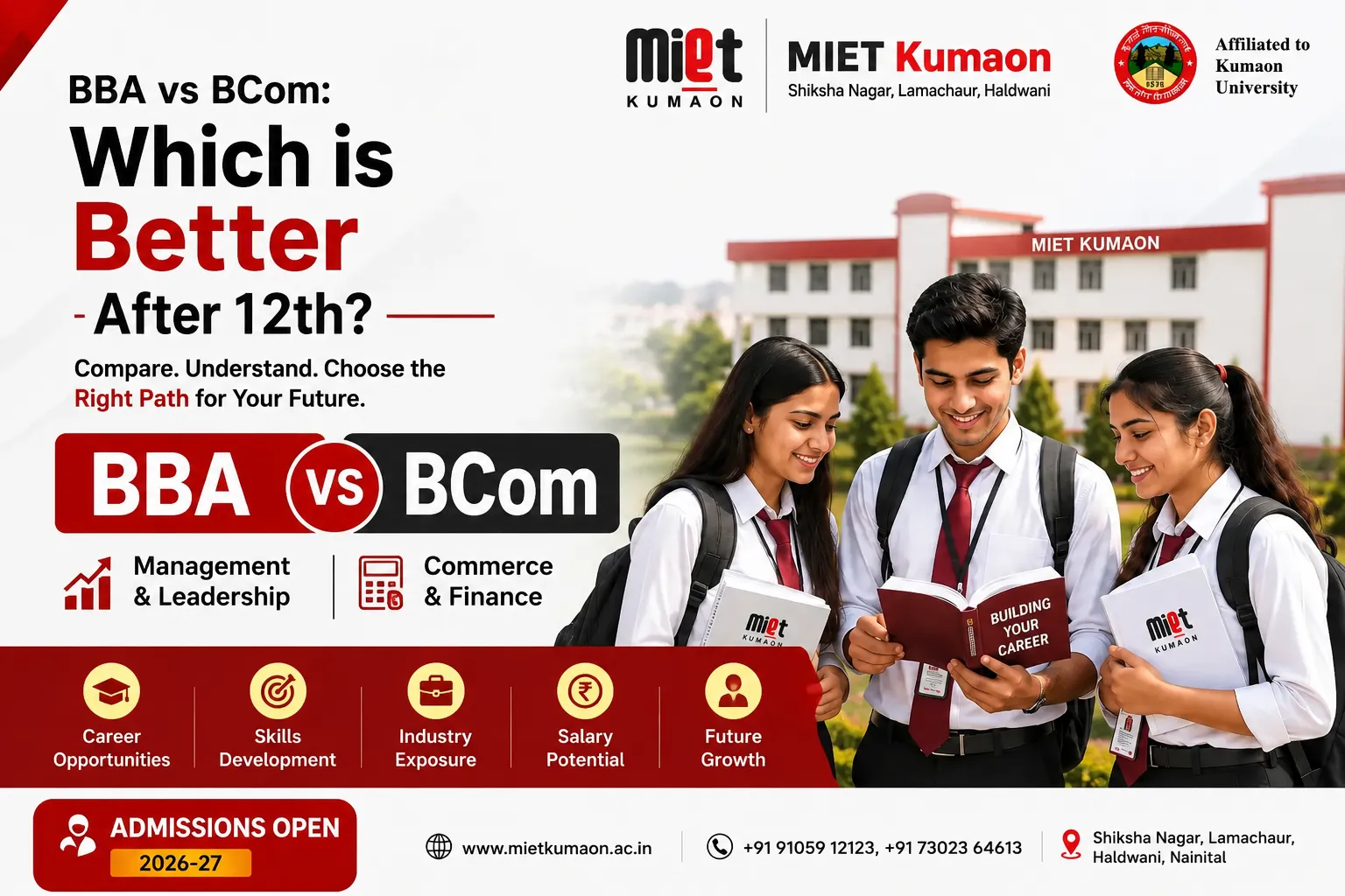 BBA vs BCom career comparison guide after 12th at MIET Kumaon